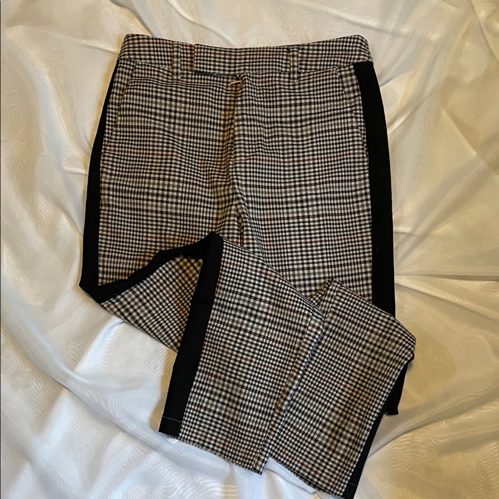 Who What Wear Plaid Pants with Black Side Stripes